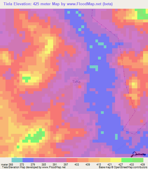 Tiela,Ivory Coast Elevation Map