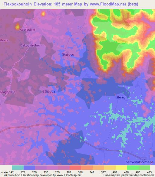 Tiekpokouhoin,Ivory Coast Elevation Map