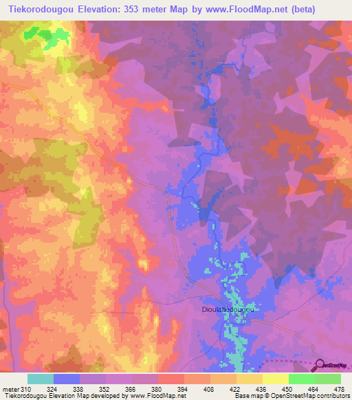 Tiekorodougou,Ivory Coast Elevation Map