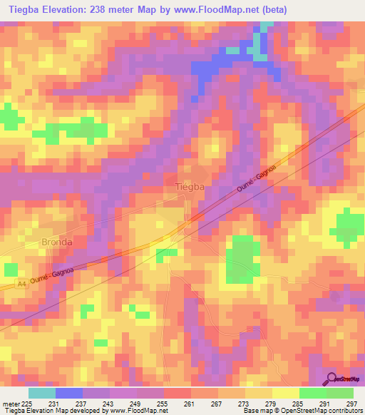 Tiegba,Ivory Coast Elevation Map