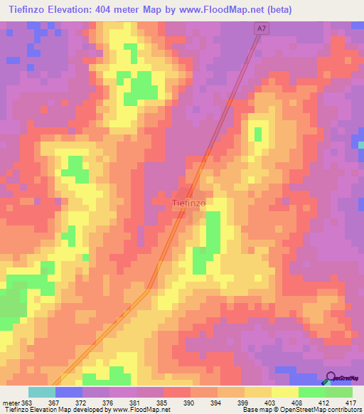 Tiefinzo,Ivory Coast Elevation Map