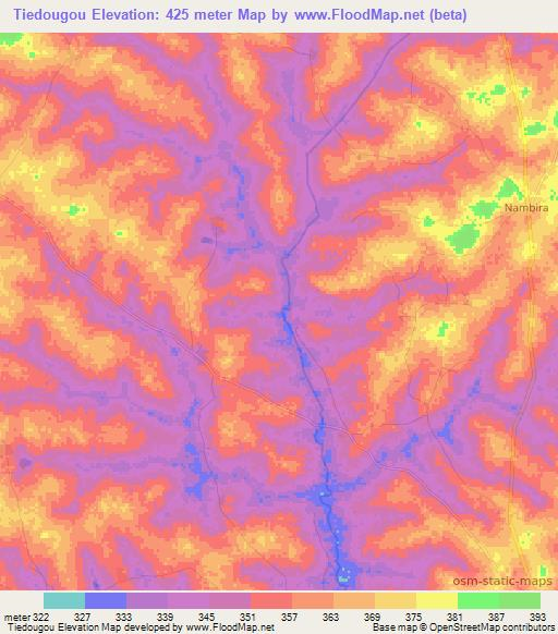 Tiedougou,Ivory Coast Elevation Map