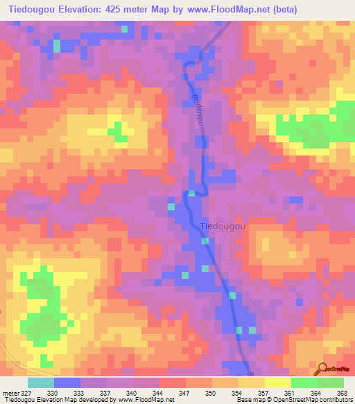 Tiedougou,Ivory Coast Elevation Map