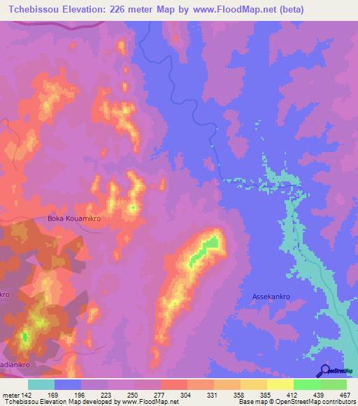 Tchebissou,Ivory Coast Elevation Map