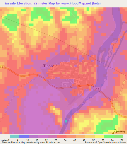 Tiassale,Ivory Coast Elevation Map
