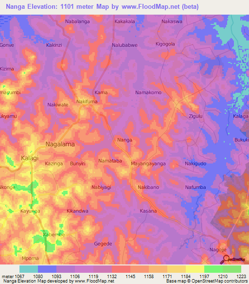 Nanga,Uganda Elevation Map
