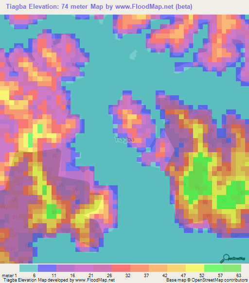 Tiagba,Ivory Coast Elevation Map