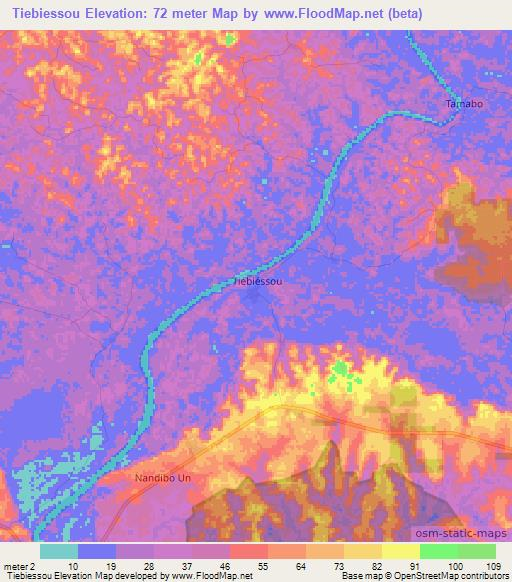 Tiebiessou,Ivory Coast Elevation Map