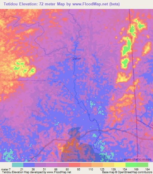 Tetidou,Ivory Coast Elevation Map