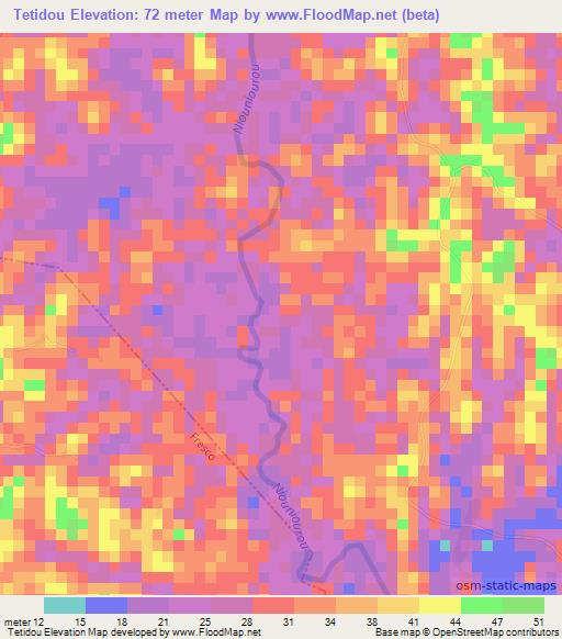 Tetidou,Ivory Coast Elevation Map