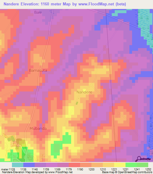 Nandere,Uganda Elevation Map