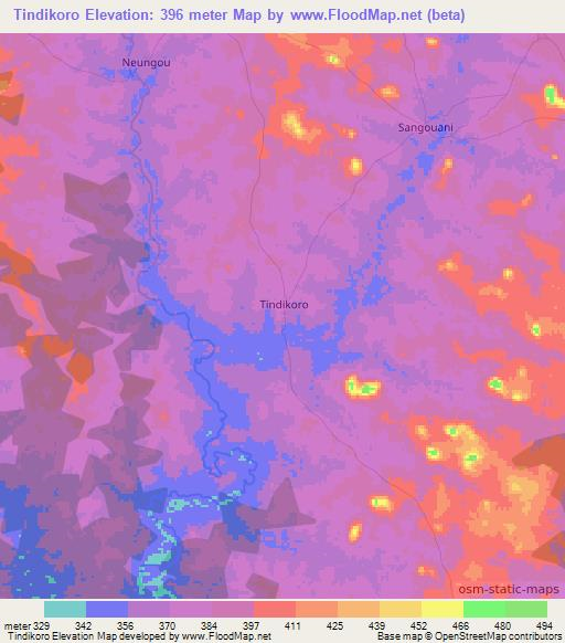 Tindikoro,Ivory Coast Elevation Map