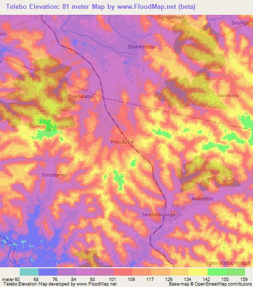 Telebo,Ivory Coast Elevation Map