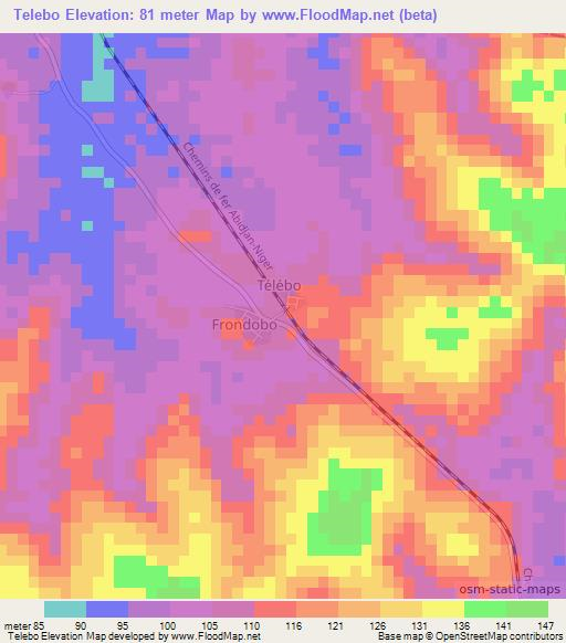 Telebo,Ivory Coast Elevation Map