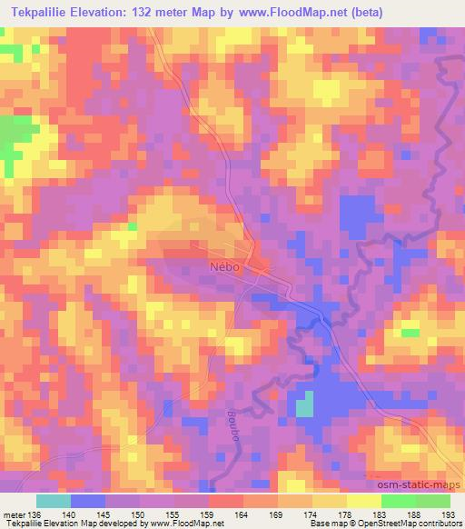 Tekpalilie,Ivory Coast Elevation Map