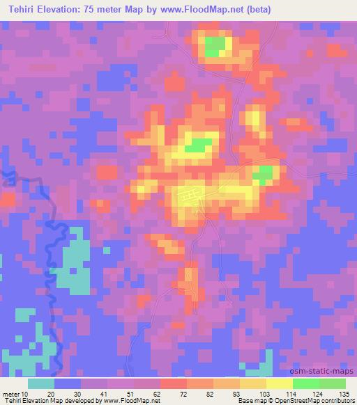 Tehiri,Ivory Coast Elevation Map