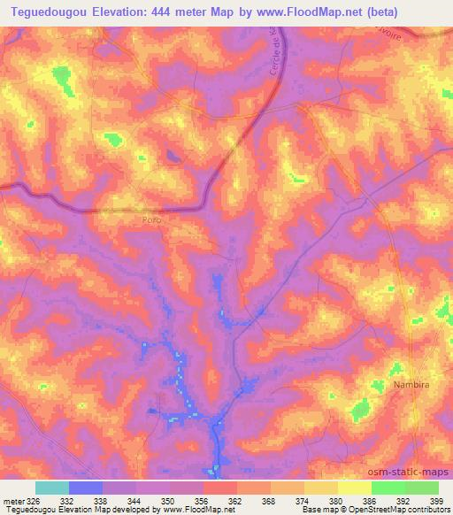 Teguedougou,Ivory Coast Elevation Map