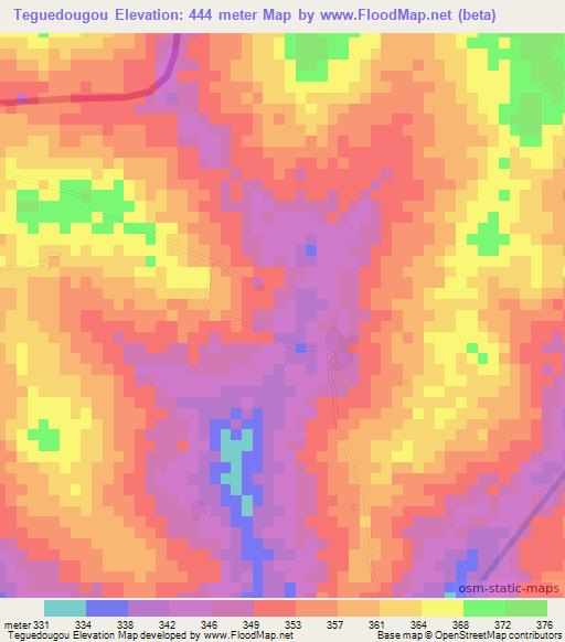 Teguedougou,Ivory Coast Elevation Map
