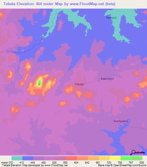 Tebala,Ivory Coast Elevation Map