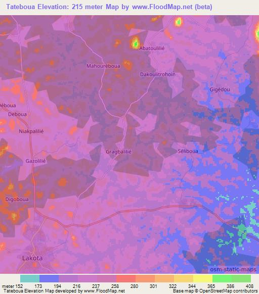 Tateboua,Ivory Coast Elevation Map