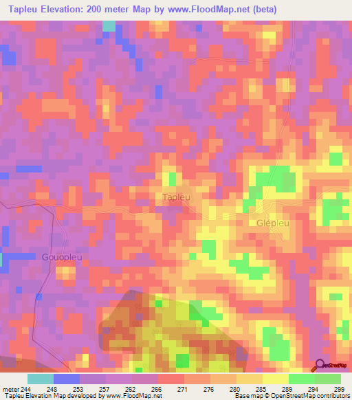 Tapleu,Ivory Coast Elevation Map