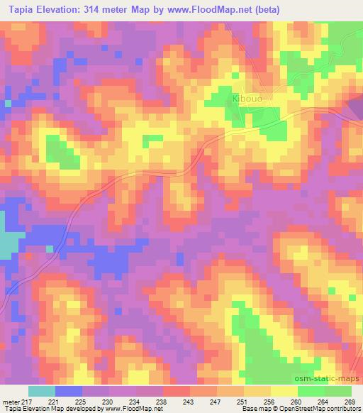 Tapia,Ivory Coast Elevation Map