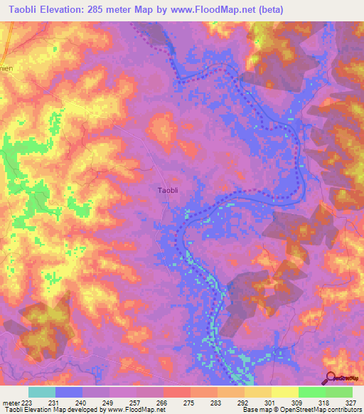 Taobli,Ivory Coast Elevation Map