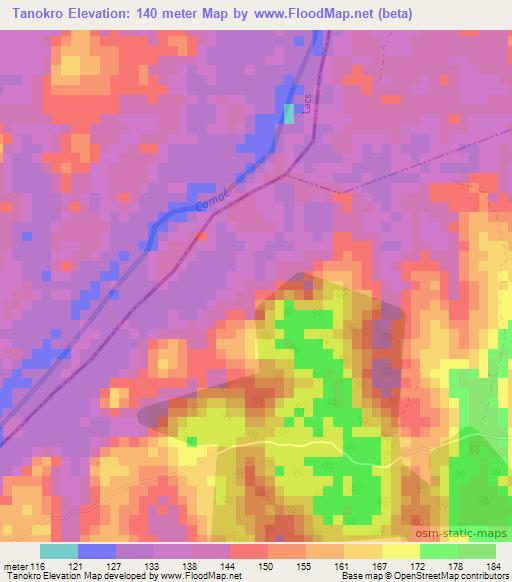 Tanokro,Ivory Coast Elevation Map