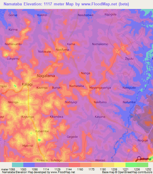 Namataba,Uganda Elevation Map