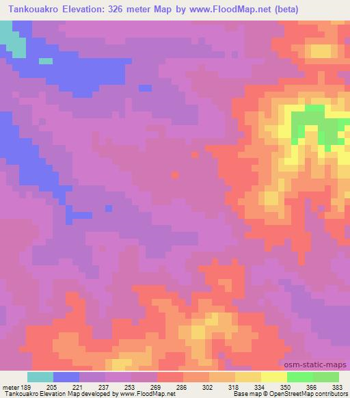 Tankouakro,Ivory Coast Elevation Map