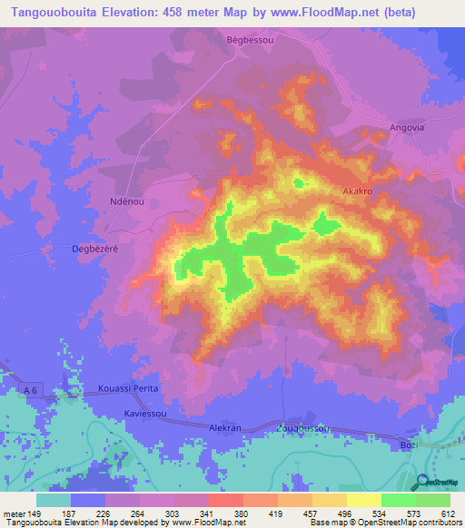 Tangouobouita,Ivory Coast Elevation Map