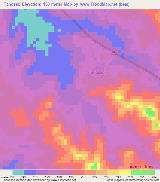 Tanosso,Ivory Coast Elevation Map