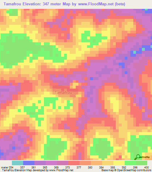 Tamafrou,Ivory Coast Elevation Map