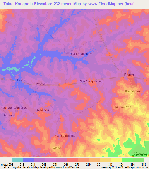 Takra Kongodia,Ivory Coast Elevation Map