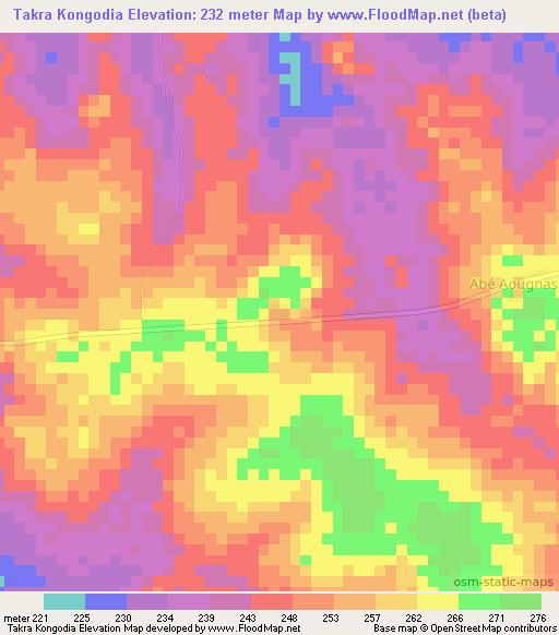 Takra Kongodia,Ivory Coast Elevation Map