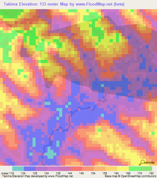 Takima,Ivory Coast Elevation Map
