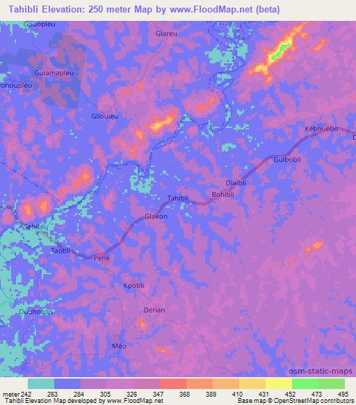 Tahibli,Ivory Coast Elevation Map