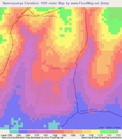 Namunyumya,Uganda Elevation Map