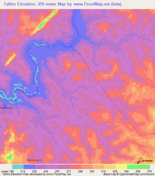 Tafitro,Ivory Coast Elevation Map