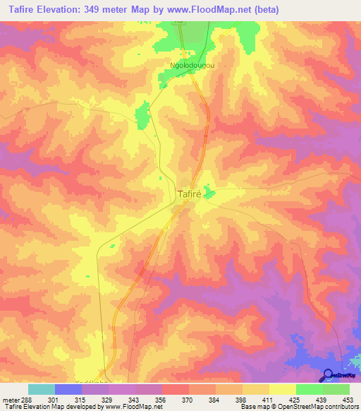 Tafire,Ivory Coast Elevation Map