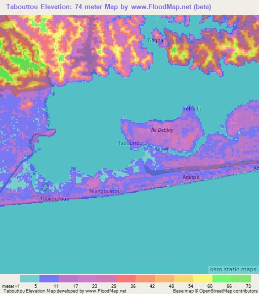 Tabouttou,Ivory Coast Elevation Map