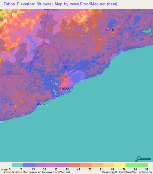 Tabou,Ivory Coast Elevation Map