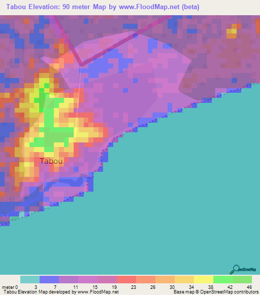 Tabou,Ivory Coast Elevation Map