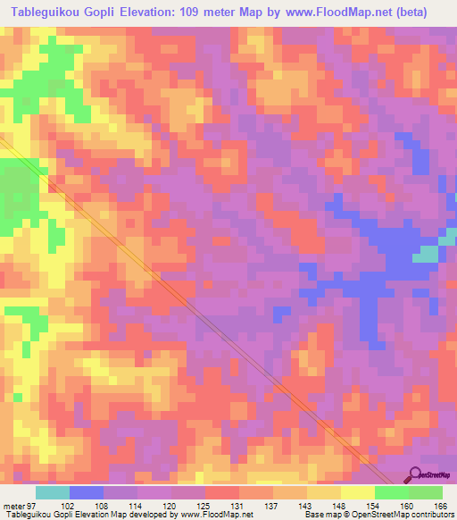Tableguikou Gopli,Ivory Coast Elevation Map