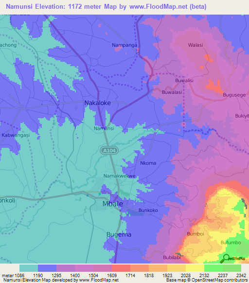 Namunsi,Uganda Elevation Map