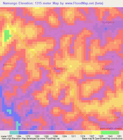Namungo,Uganda Elevation Map