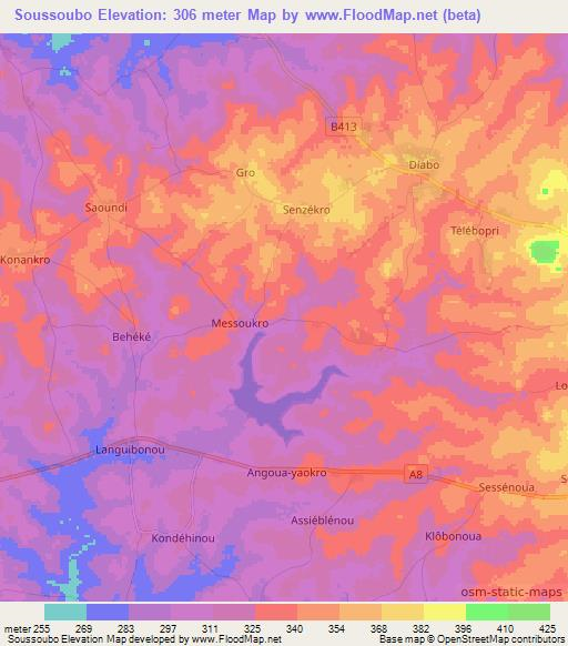 Soussoubo,Ivory Coast Elevation Map