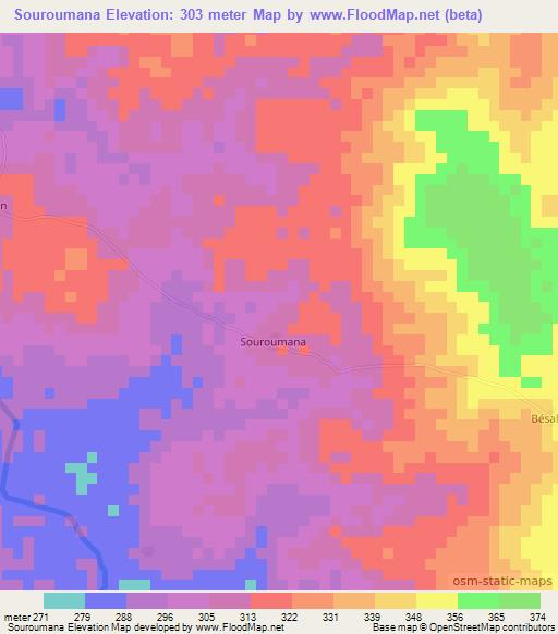 Souroumana,Ivory Coast Elevation Map
