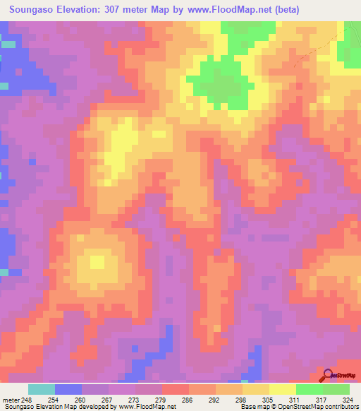 Soungaso,Ivory Coast Elevation Map