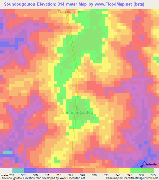 Soundougoutou,Ivory Coast Elevation Map